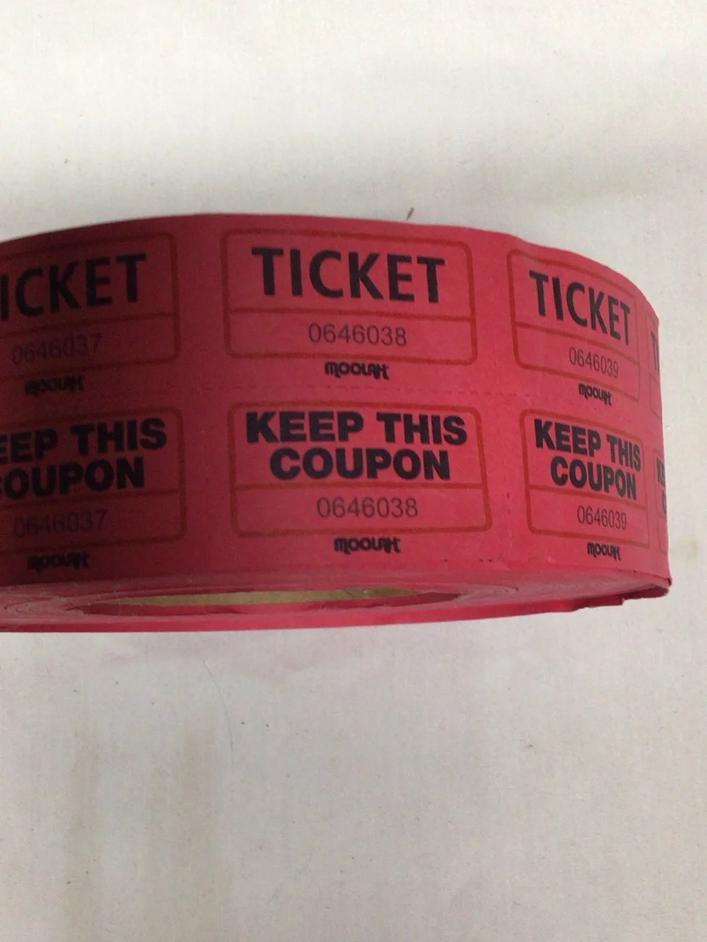 Source Unknown Red Raffle Ticket Roll with Black Print